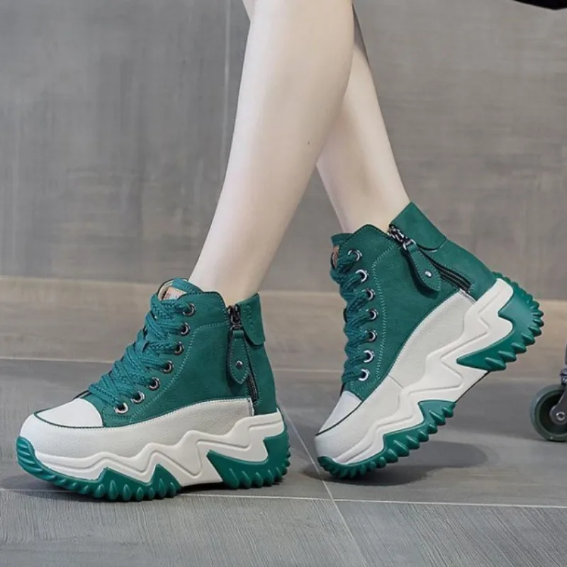 

Womens High Top Sneakers Candy Color Side Zipper Shoes Wedges Shoes Height Increased Shoes Non-slip Hiking Shoe Casual Sneakers