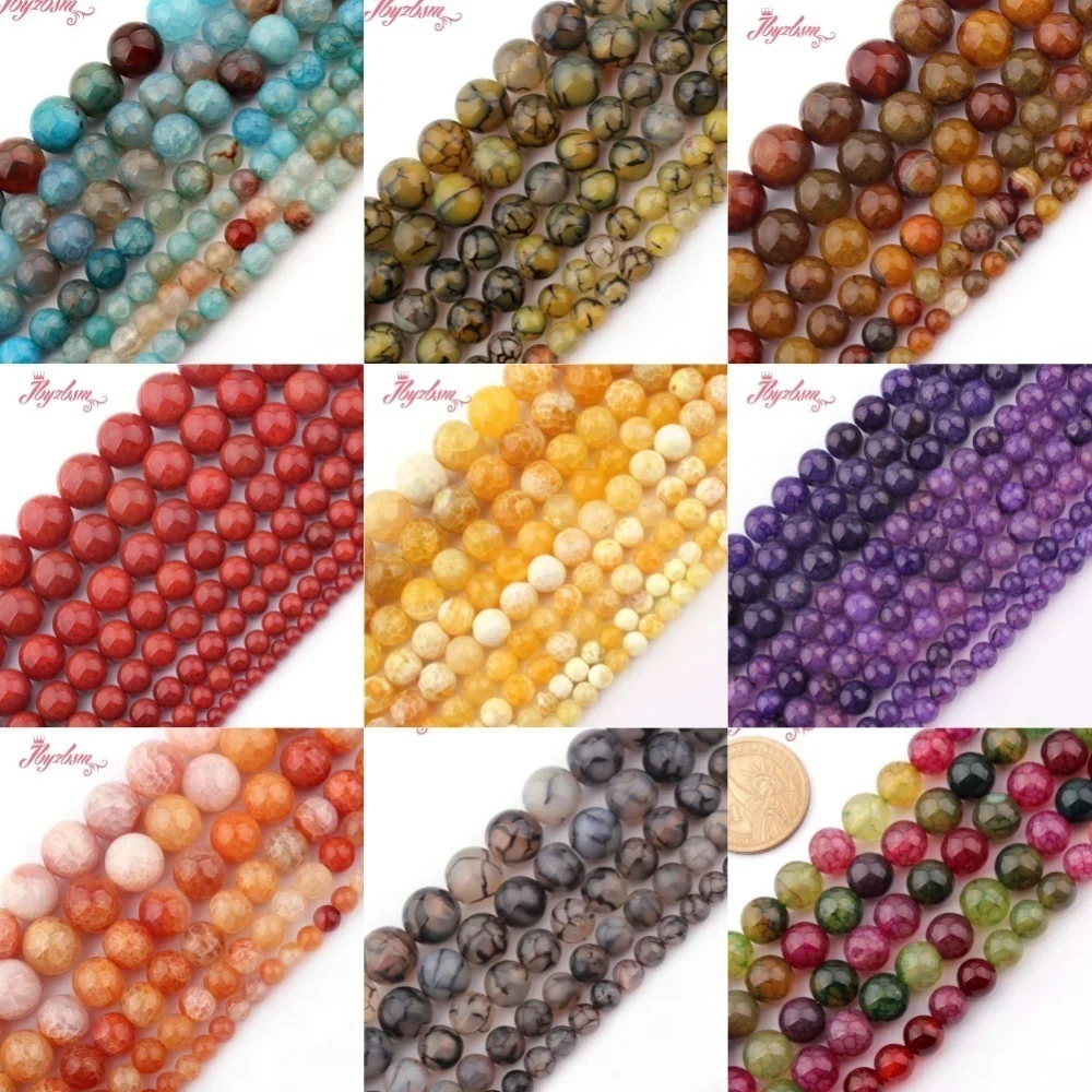 

Natural Cracked Agate Stone Beads Smooth Round Necklace Bracelets Loose Spacer DIY Strand 15 inches For Jewelry Making 6/8/10mm