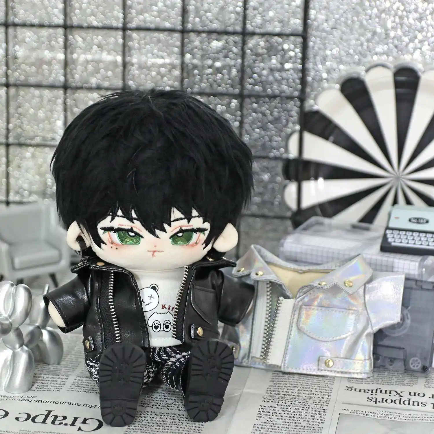 10 cm 15 cm 20 cm 30 cm Puppe Kleidung Schwarz Grau Leder Kleidung Anzug Gefüllte Plüsch Puppe Kleidung Zubehör anime FigureToy