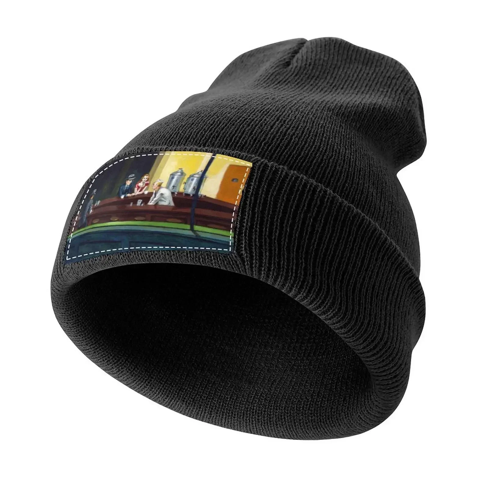 

Nighthawks Edward Hopper Poster or Poster Print on Canvas Knitted Cap fishing hat New In Hat Caps For Women Men's