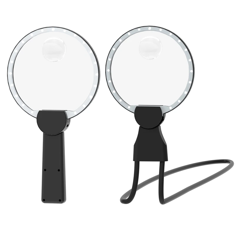 3X / 5X Neck Wear Magnifier Rechargeable Handheld Magnifying Glass with LED Light Hands Free Reading Loupes for Sewing Crafting