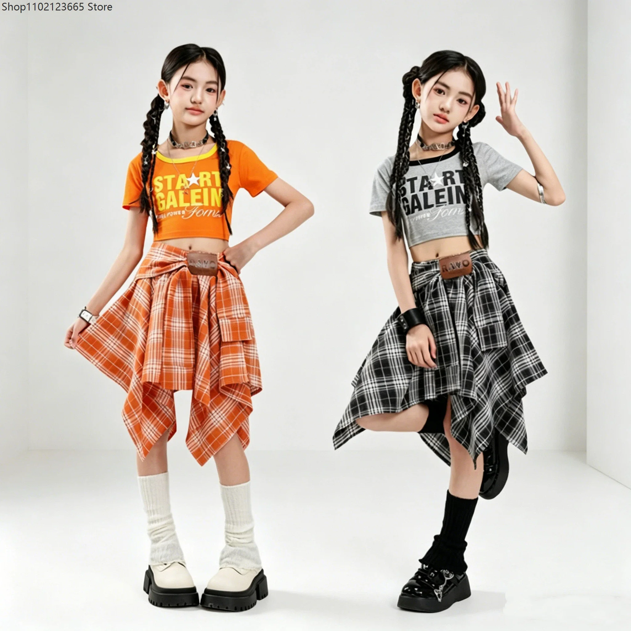 New Jazz Stage Outfits Chica Performance Clothing Hip-Hop Dance Clothes Group Grey Crop Tops Skirt Street Dance Competition Wear