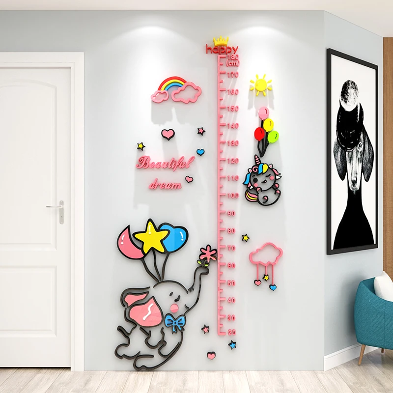 

WS291 Height measurement ruler wall sticker 3D cartoon children's room layout and decoration creativity wall stickers