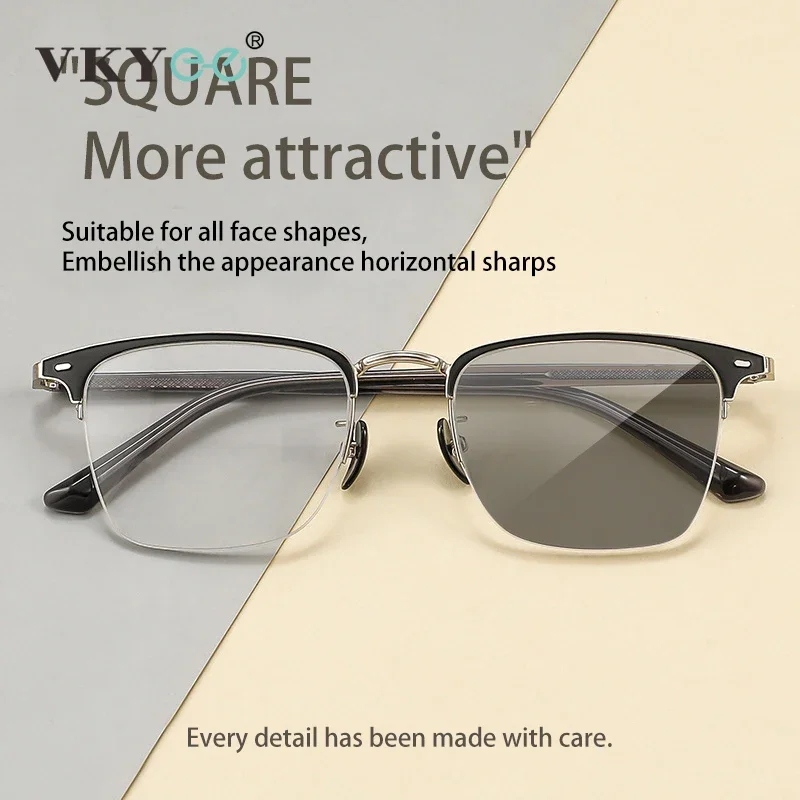 

VKYEE Retro Square Half Frame Metal Men's Reading Glasses Women Anti-blue Light Women Customized Prescription Photochromic 888