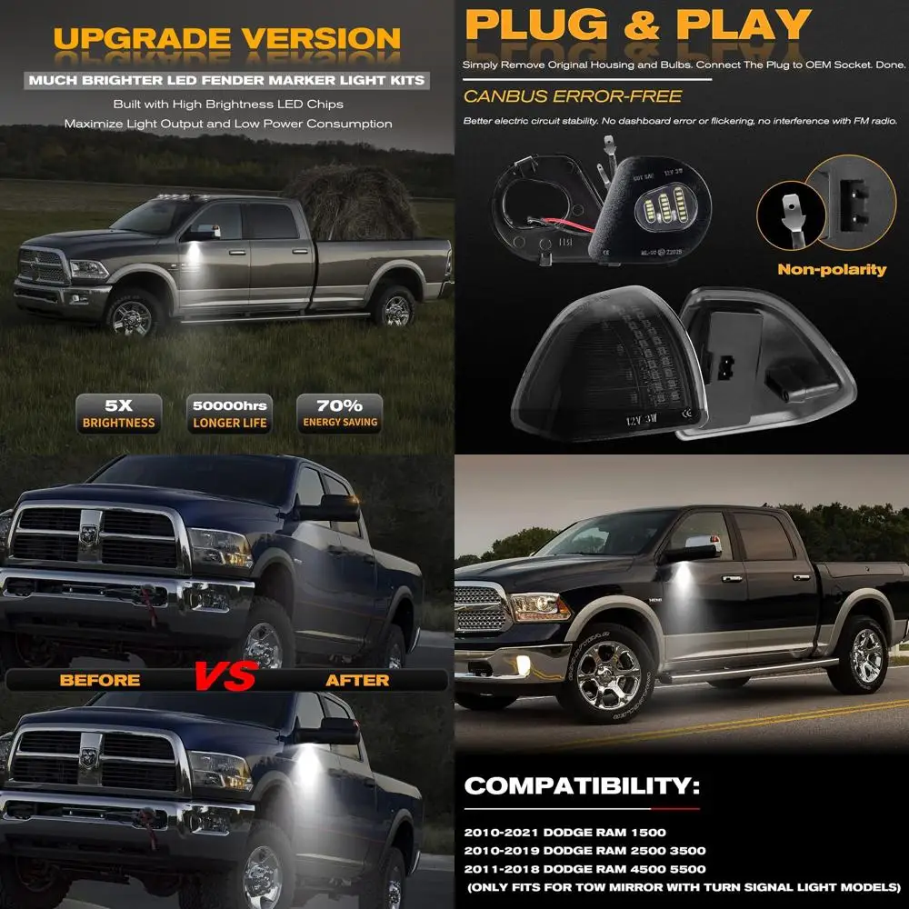 

2010-2018 Dodge Ram 1500 2500 3500 4500 5500 Комплект указателей поворота бокового зеркала для буксирных зеркал, комплект из 4 предметов