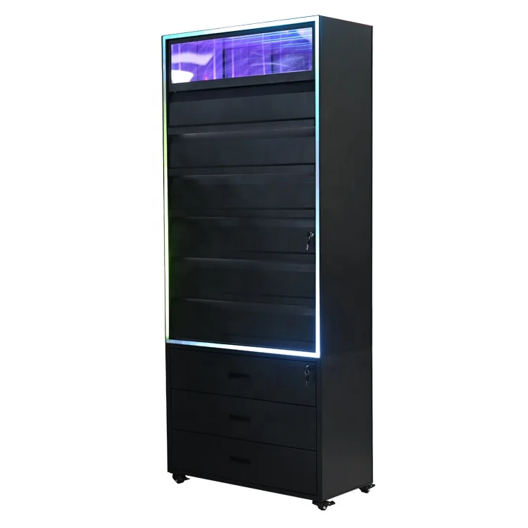 Customization.APEX Modern Smoke Shop Furniture Design Led Lighting Smoke Display Cabinet Storage Metal Rack Display Stand With N