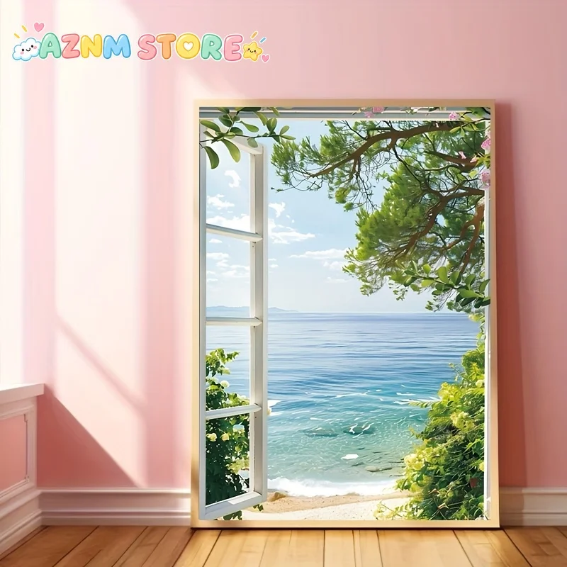 1pc Travel Coastal Decor Wall Arts Posters The Ocean in Summer, The Blue Sea Water Open The Window, Wall Decorations Suitable