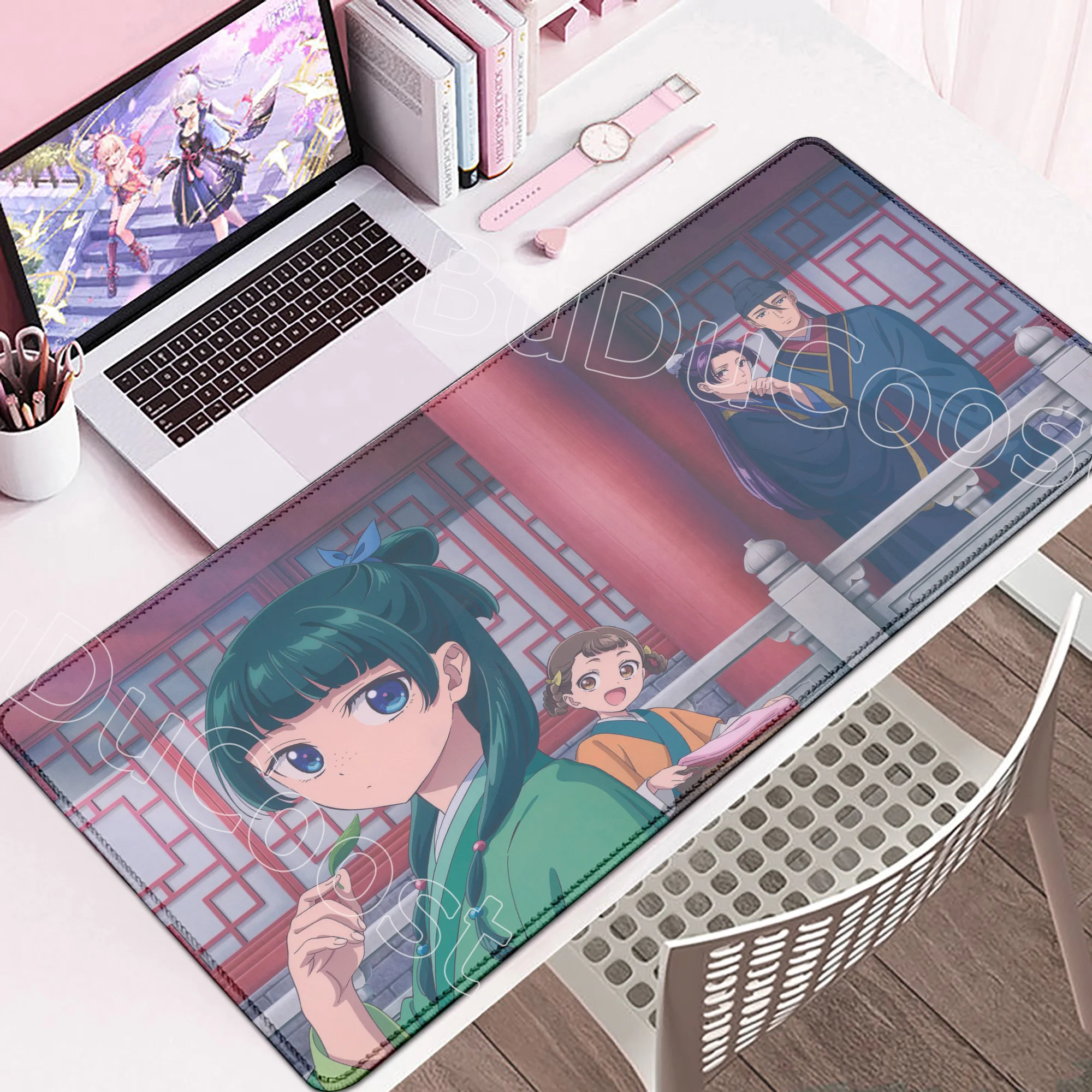 Urocza, ładna podkładka pod mysz Anime The Apothecary Diaries, duża, antypoślizgowa, gumowa, z obszytymi krawędziami, wytrzymała, do laptopa, do gier. ​   Podkładki na biurko — zdjęcie produktu 2