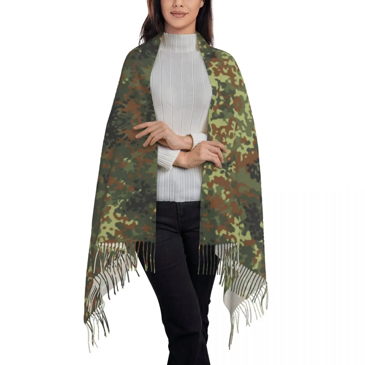 Customized Printed Flecktarn Camo Scarf Women Men Winter Warm Scarves Military Army Camouflage Shawl Wrap