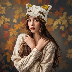 일본 가을, 겨울 귀여운 고양이 귀 풀오버 모자 손으로 뜨개질 할머니 그리드 중공 트렌드 해골 비니 모자 여성용