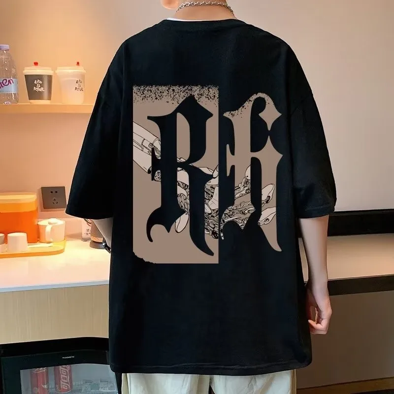 8XL Men Oversized Korean Fashion Loose Artistic Fonts Print Short Sleeve Round Neck Versatile Trend Couple outfit