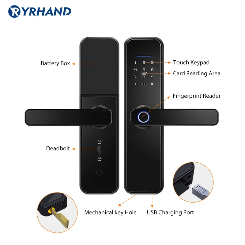X5 Tuya Zigbee fechadura eletronico digital waterpoof Door lock Biometric Fingerprint Replaceable direction Smart door lock