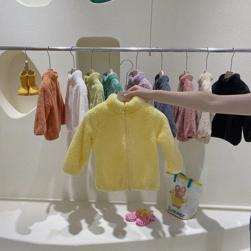 New Toddler Warm Soft Outerwear Casual Loose Simple Long Sleeve Tops Coats Plush Jacket Children Spring Autumn Clothing