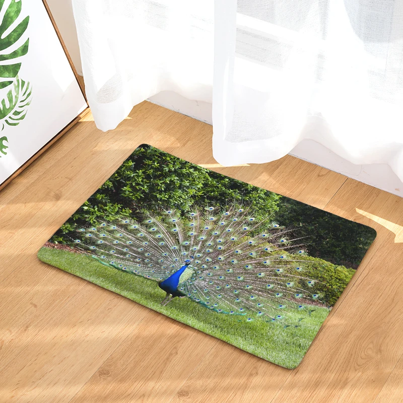 Beautiful Peacock Screen Printing Pattern Carpet Home Living Room Kitchen Bathroom Floor Decoration Non slip 