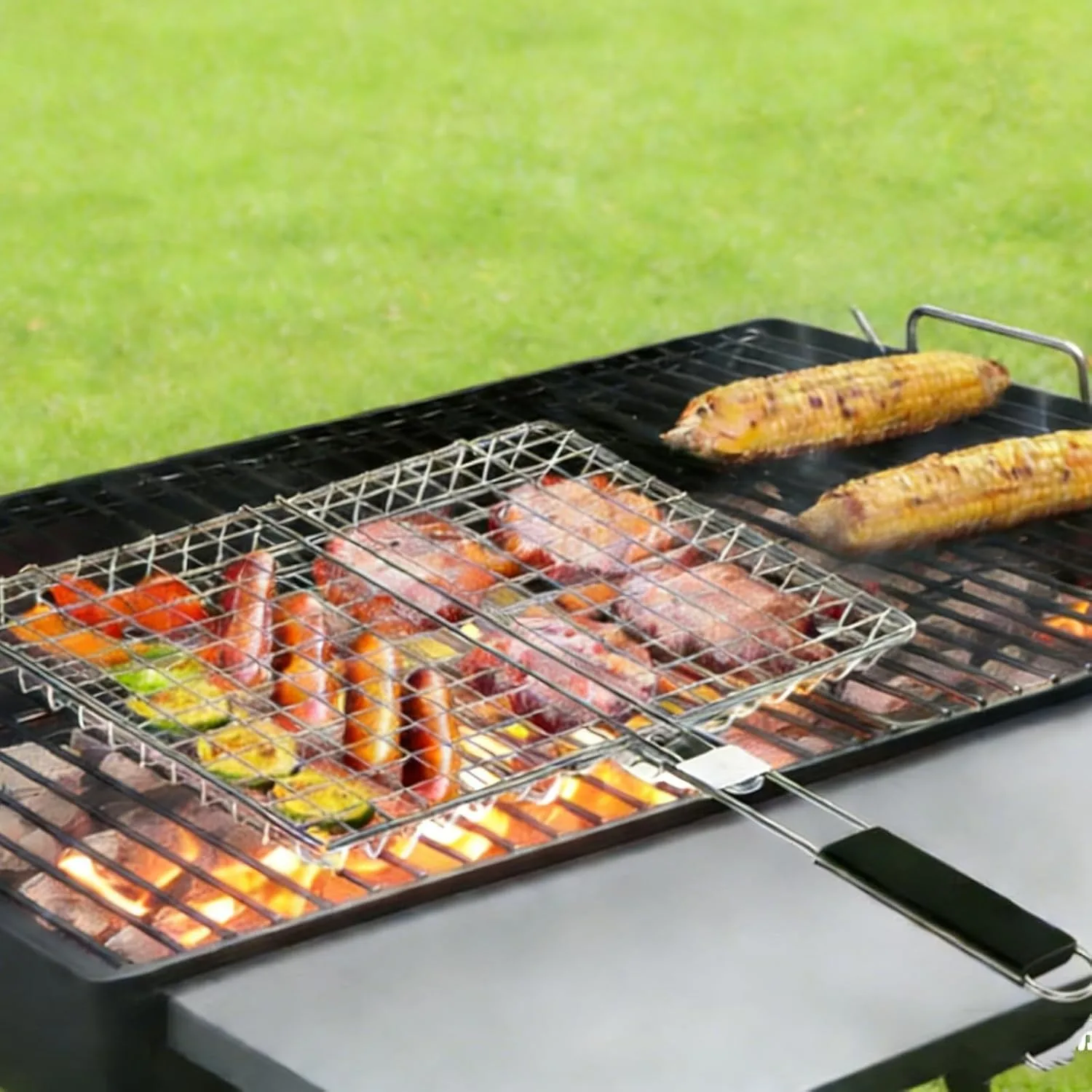 Fish Grill Basket Deep - Portable Grilling Rack for Outdoor Grill, Stainless Steel BBQ Grilling Basket with Detachable Handle for Veggies Meat Shrimp and Chicken