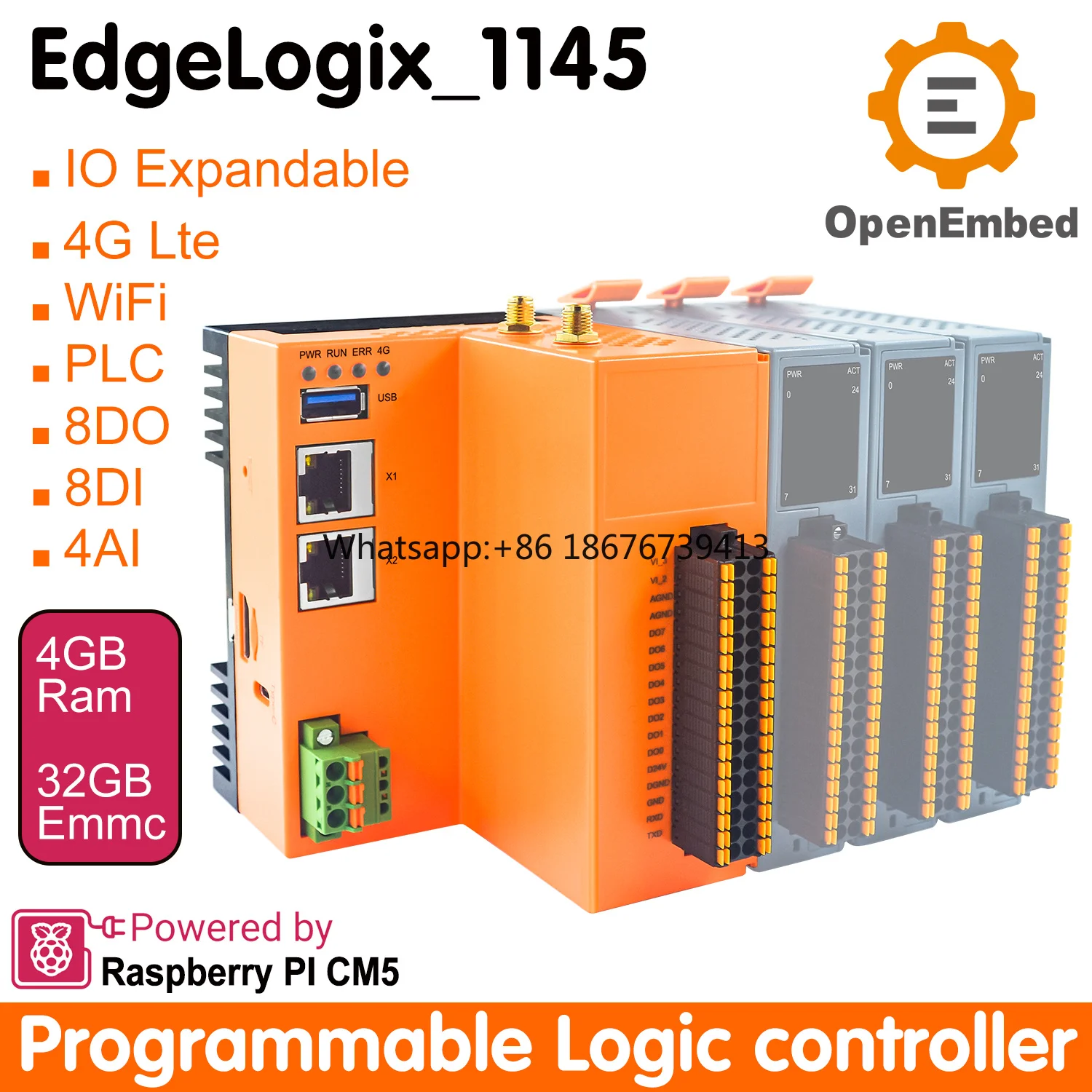 2026 New OpenEmbed EdgeLogix-1145 I/O Expandable PLC Programming Controller Codesys Expansion Module RS485 Industrial Control