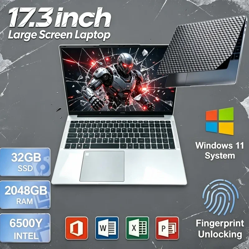 2026 New Fingerprint Unlock 17.3 Inch Intel 6500Y Notebook 32GB Ram 2TB Ssd Windows 11 Home Entertainment Laptop