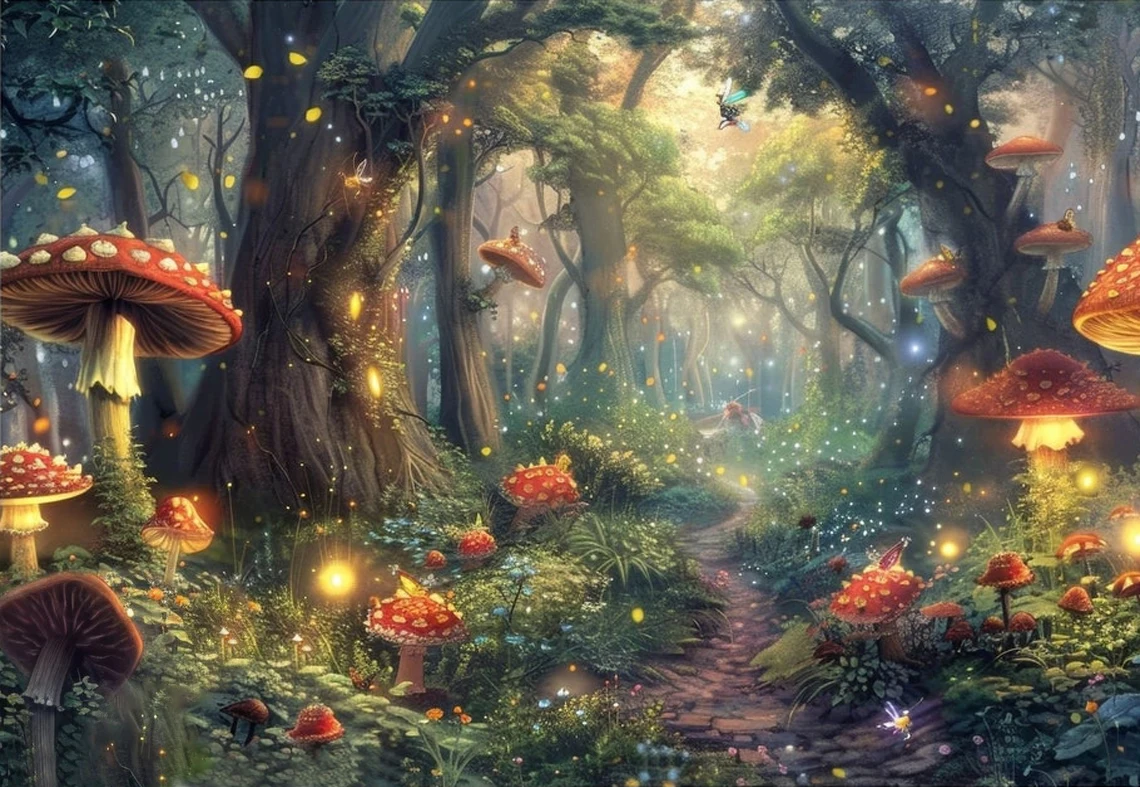 

Enchanted Forest Garden magic Mushrooms Tree woodland backdrops computer print children kids Photography Studio Backgrounds