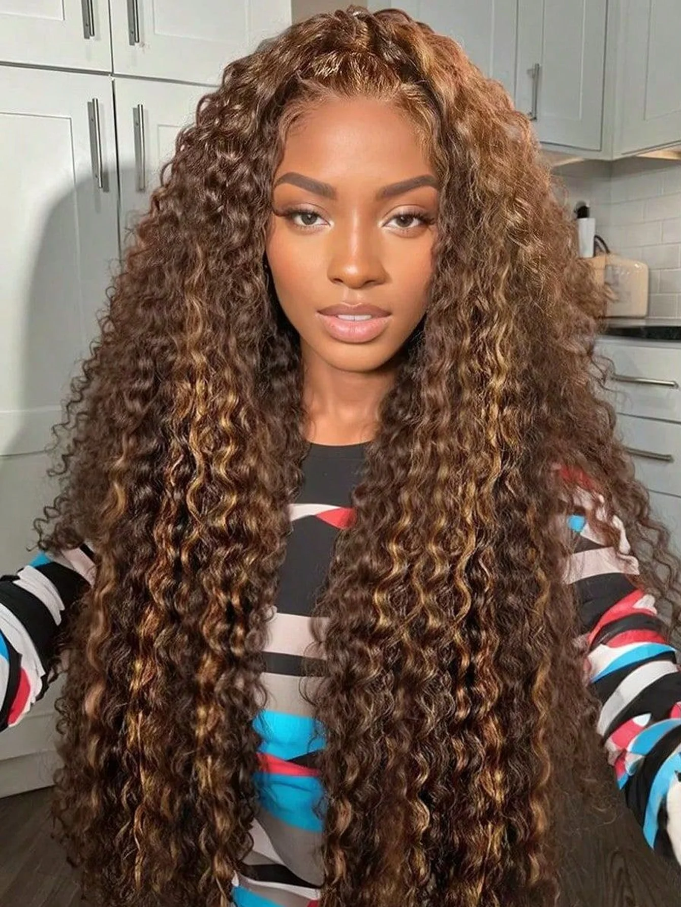 تسليط الضوء على أومبير الدانتيل شعر مستعار أمامي مجعد الباروكات 13x4 موجة عميقة الدانتيل أمامي موجة عميقة خصلات الشعر المستعار الإنسان 4/27 الملونة موجة عميقة الباروكات #3