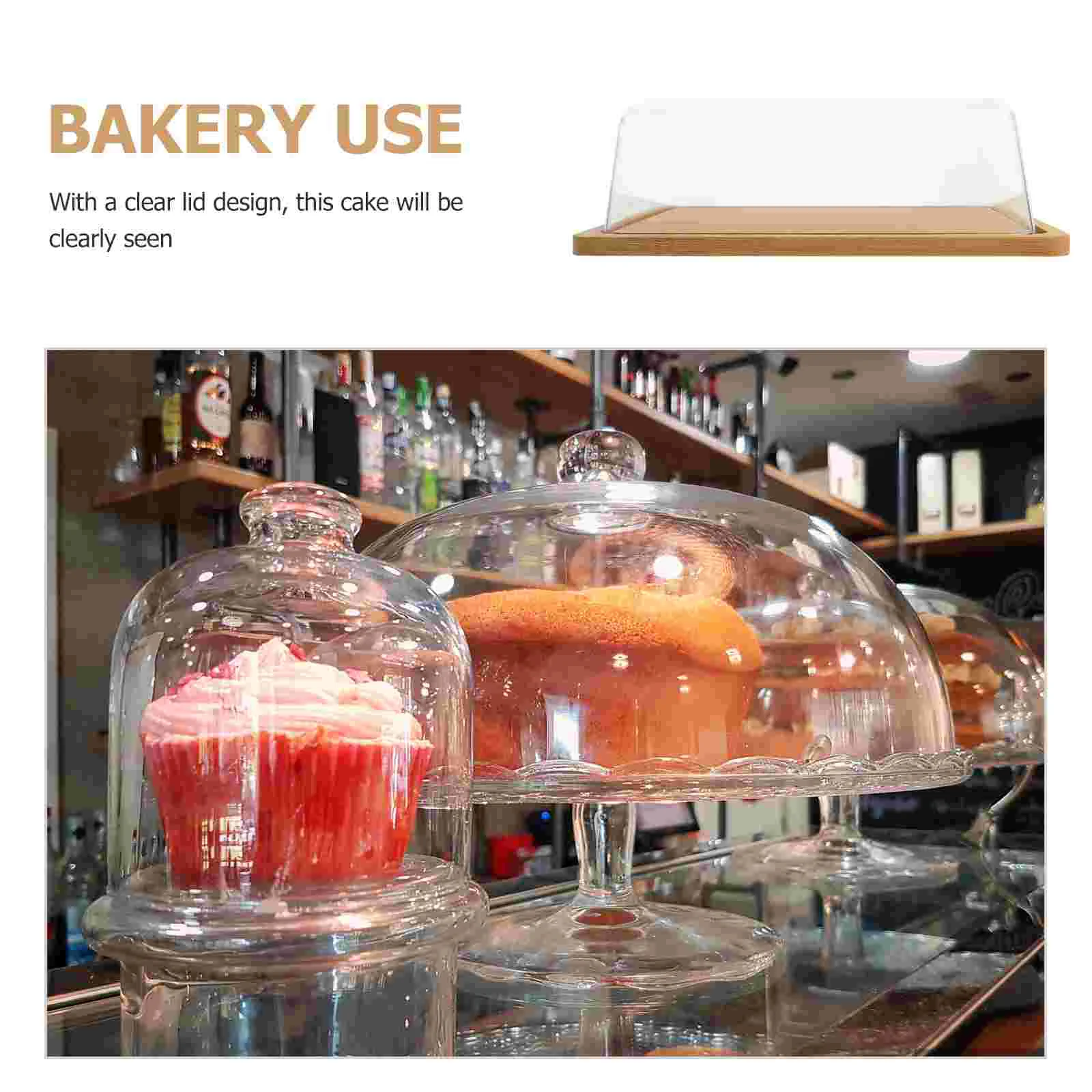 Cake Rectangular Cover Pan Clear Display Dome Bamboo Cupcake Serving Tray Plate with