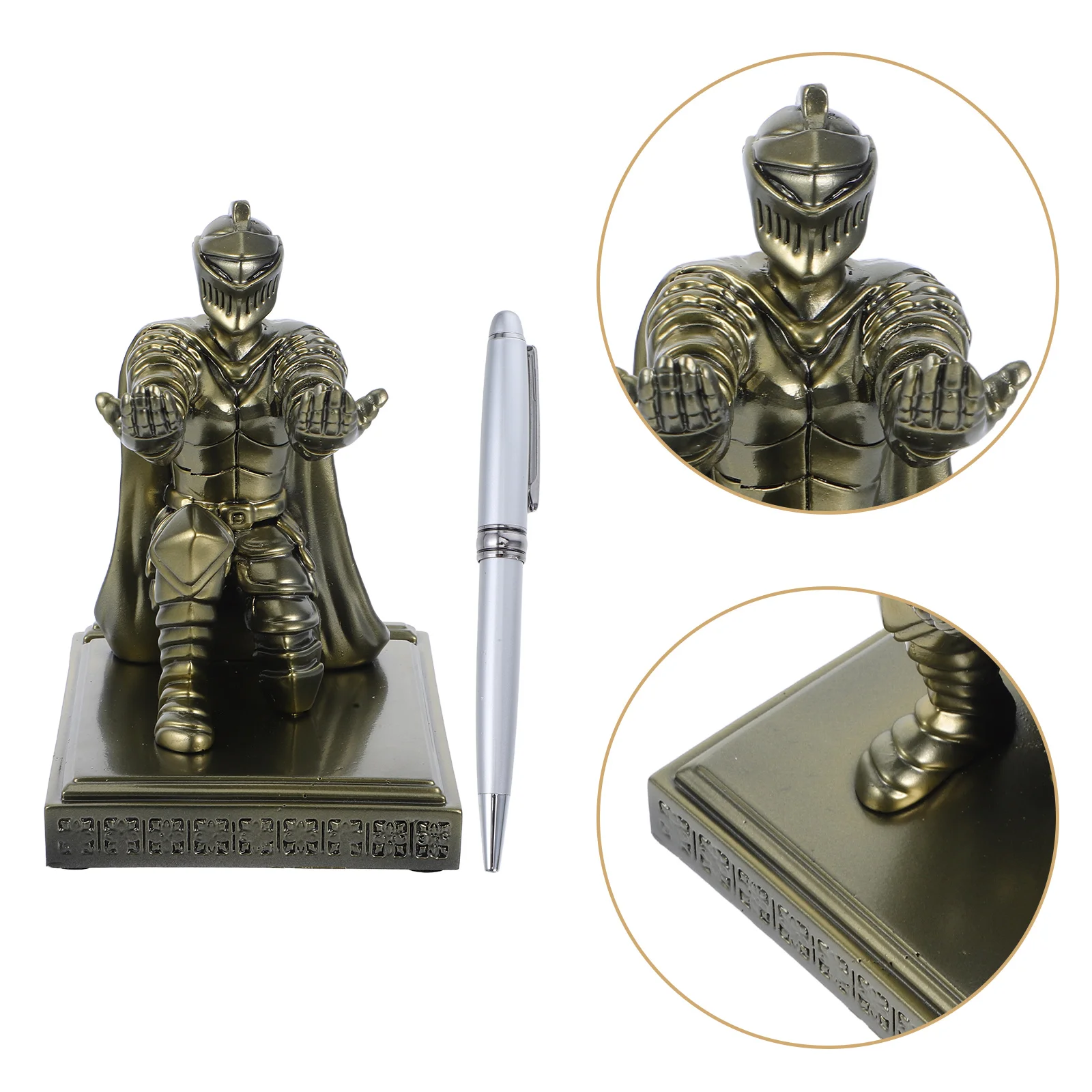 Small Pen Holder Statue Soldier Kneeling Knight Penholder Unique Desk Accessories Office