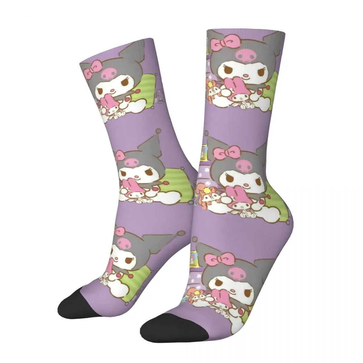 

Funny Kuromi Cute Images Skateboard Socks Polyester Middle Tube Socks for Unisex