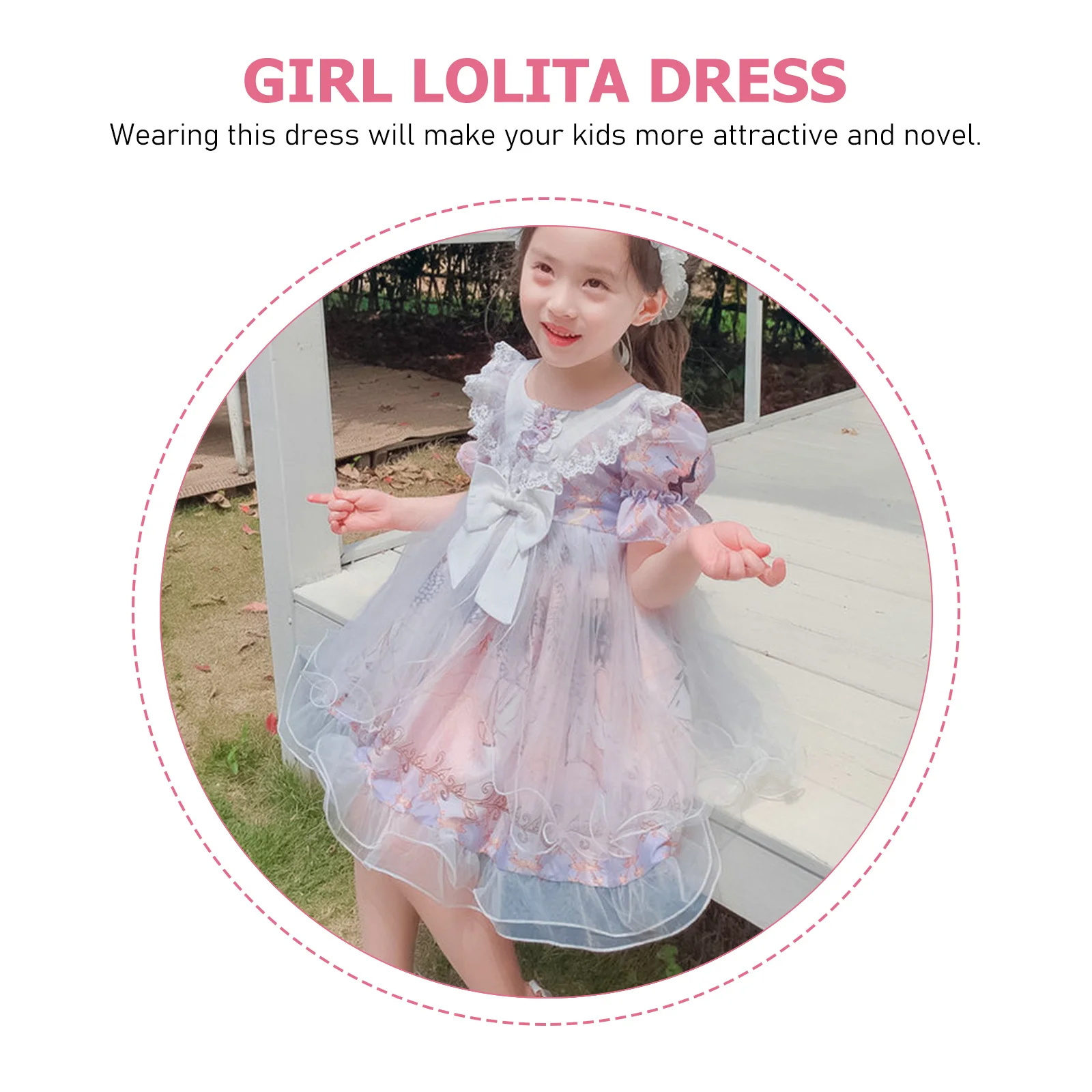 

1pc Short Sleeve Girls Polyester Lace Princess Summer Lolita Party Casual One-Piece Kids Summer One-Piece Dress Dress