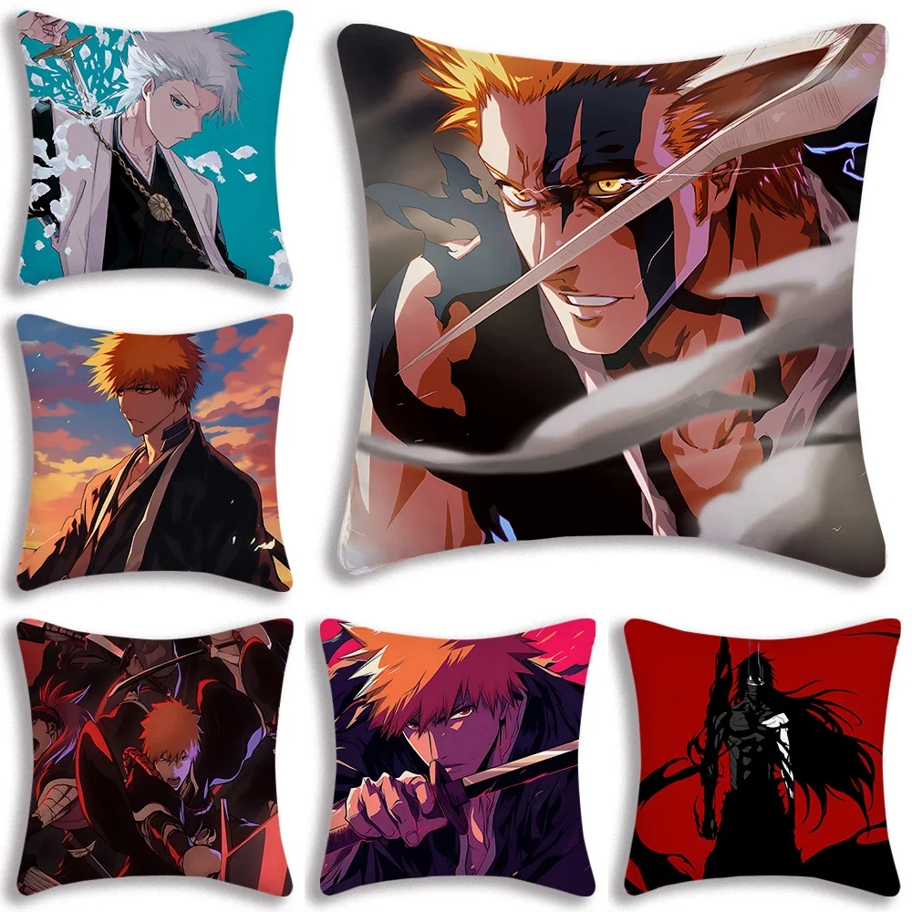 Hot Anime Bleach Ichigo Pillow Covers Cartoon Sofa Decorative Home Double-sided Printing Short Plush Cute Cushion Cover