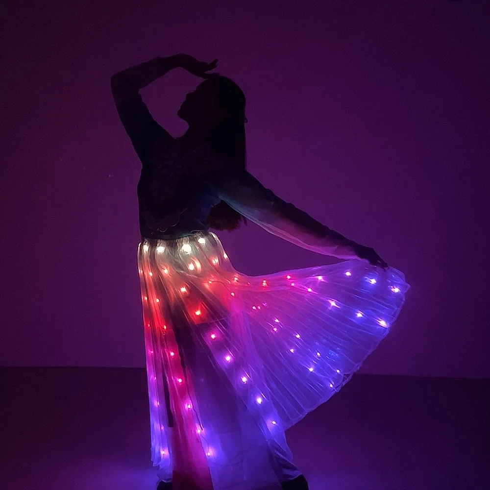 Accessori per la danza del ventre Gonna a LED Gonna con commutazione a colori multipli Luci a LED ricaricabili per la pratica delle spettacoli teatrali per adulti