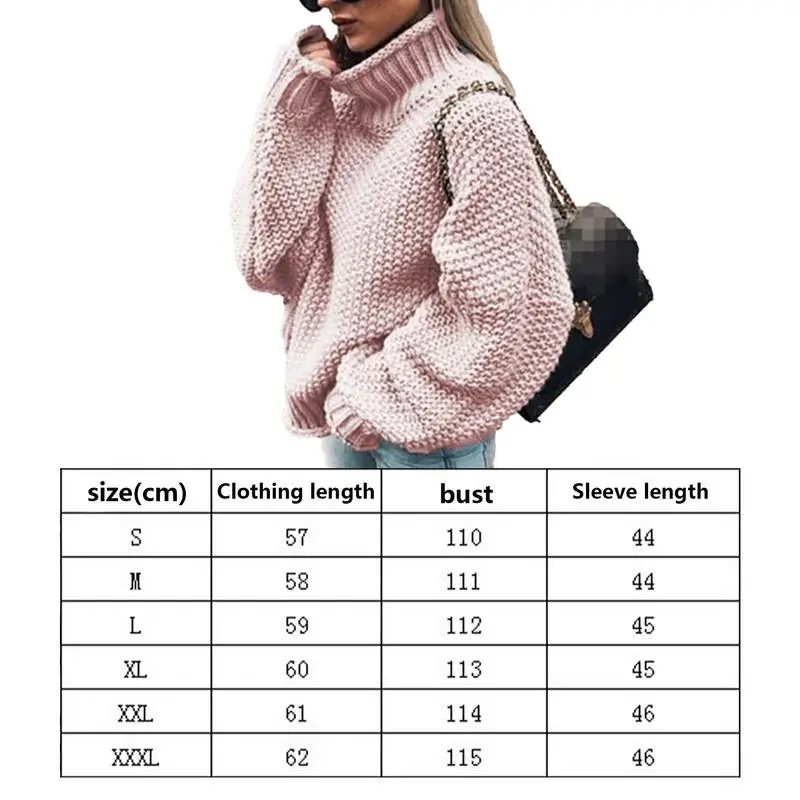 Turtleneck Oversized Sweater Winter Fall Solid Outerwear Knitwear Pullover Balloon Long Sleeve for Ladies Women Girls