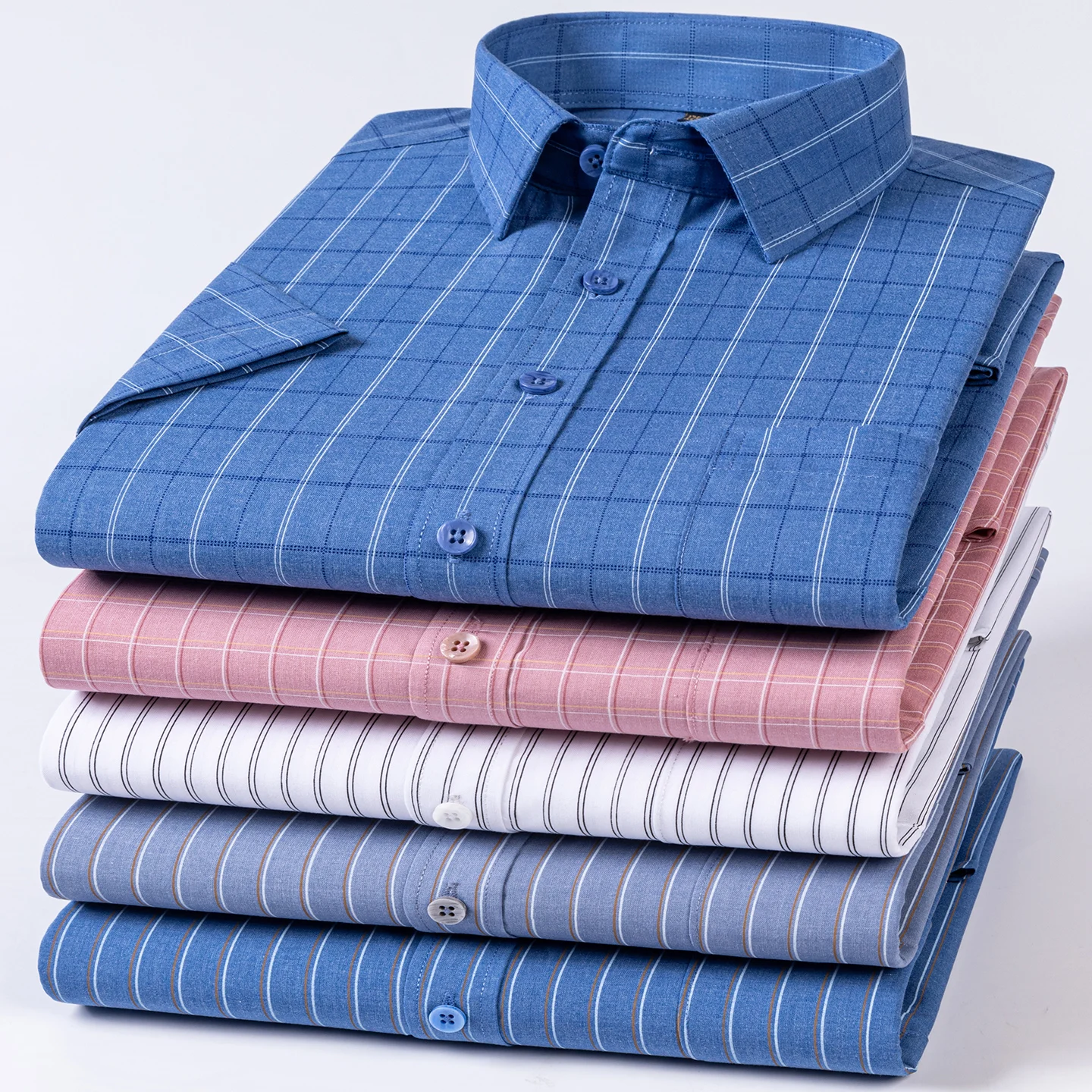 

Men's short-sleeved button-down shirt - summer striped check shirt - stylish and casual versatile and suitable for all occasions