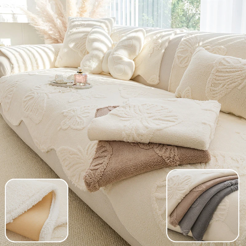 

Luxury Butterfly Jacquard Irregular Sofa Cover Retro Solid Color Anti Slip Couch Slipcover Easy Care Washable for Living Room