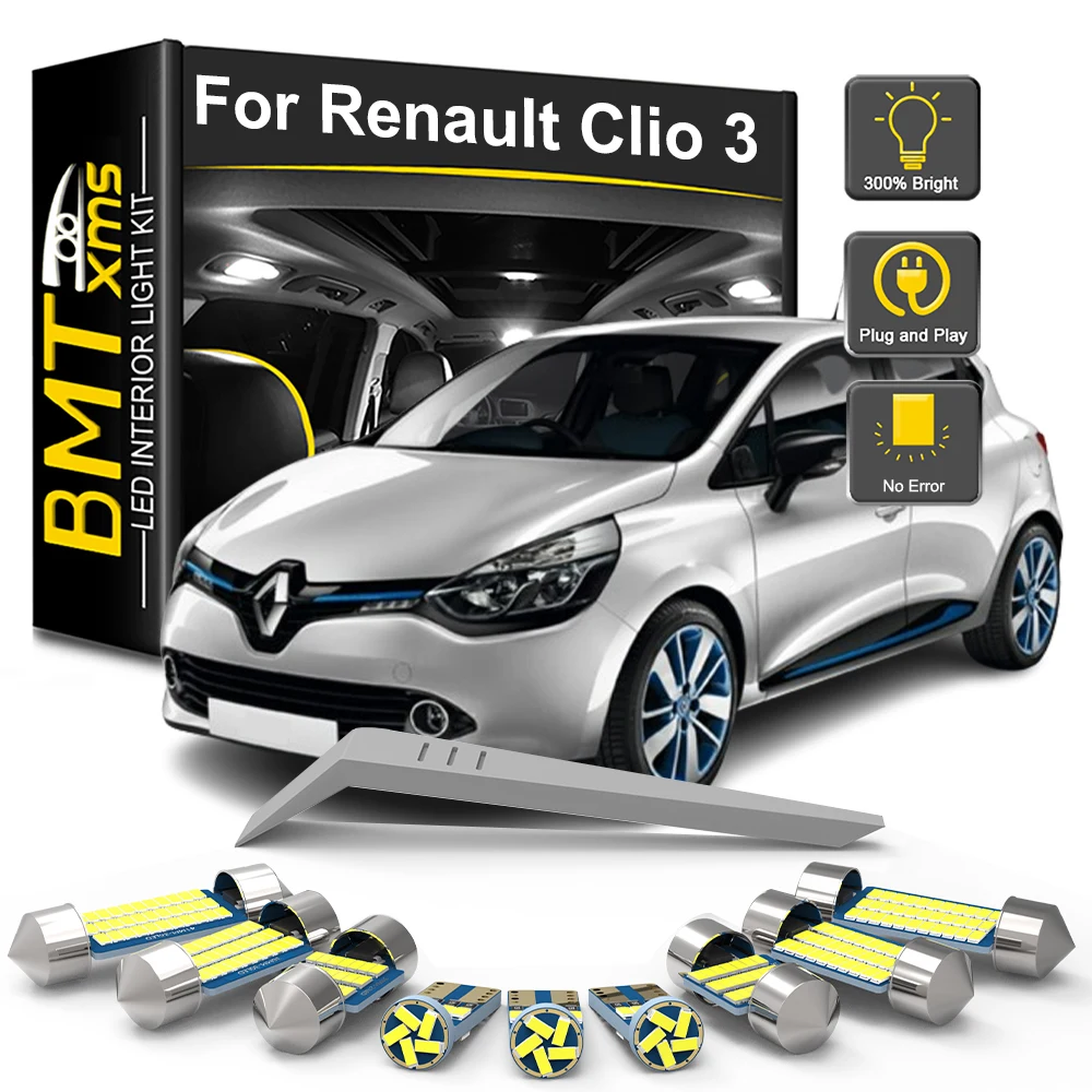 

BMTxms 10Pcs Interior LED Light Kit For Renault Clio 3 III MK3 2006 2007 2008 2009 2010 2011 2012 Car Reading Dome Trunk Bulb