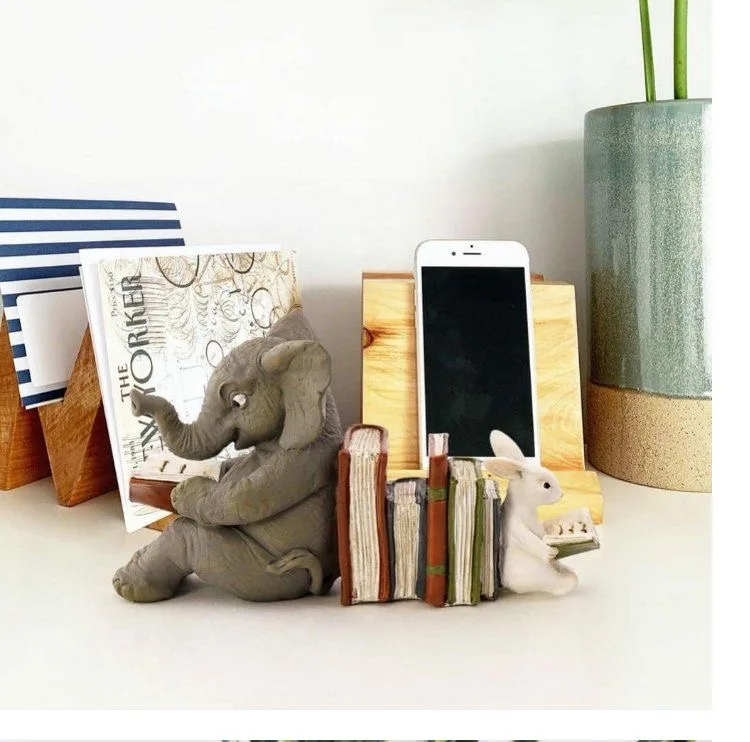Elefante coniglio lettura apprendimento statua fermalibri statua decorazione resina statua animale decorazione della casa