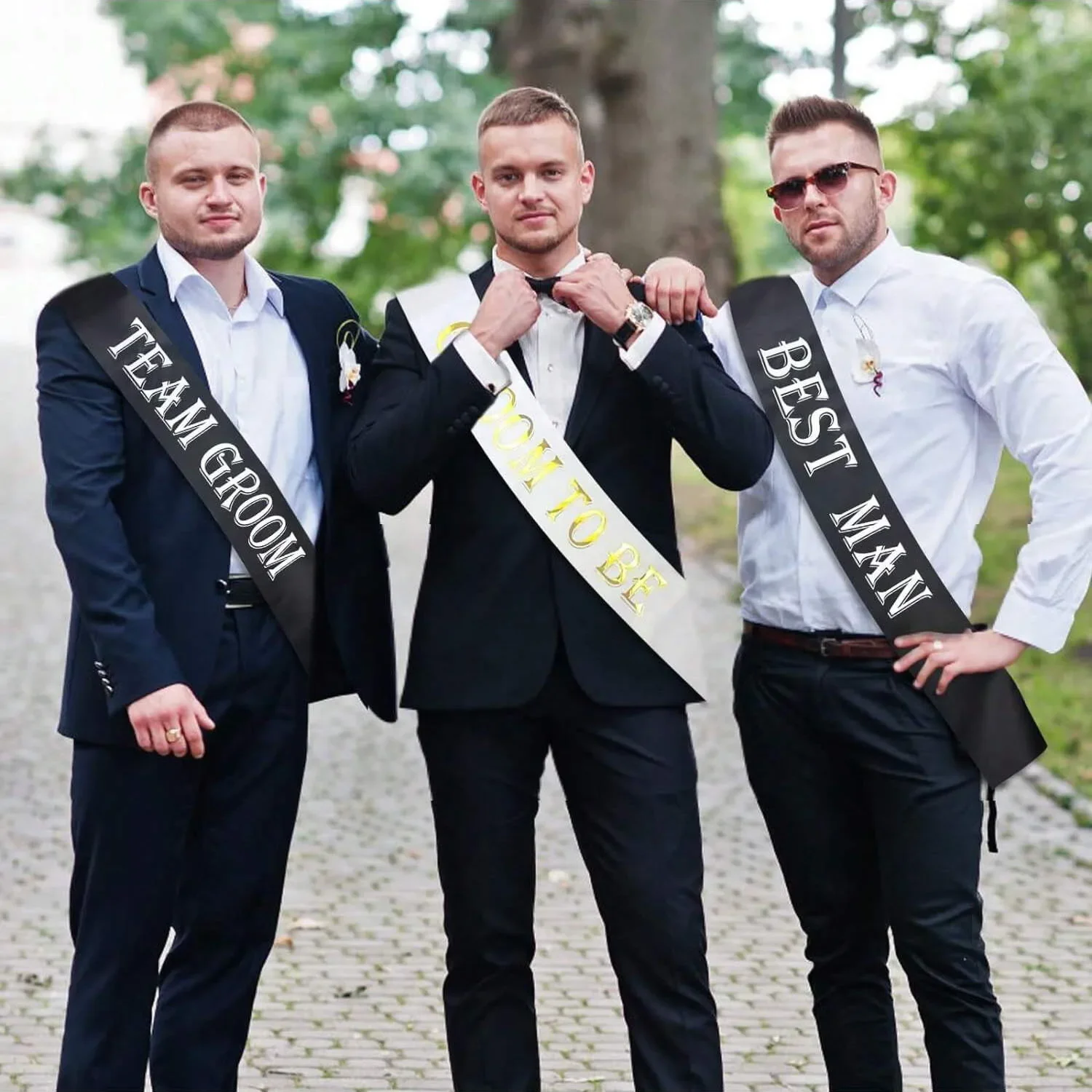 7PCS Bachelorette Sashes Set for Groomsmen, Black Team Groom Sashes for Bachelor Supplies Wedding Party Decorations Favors Gifts view 6