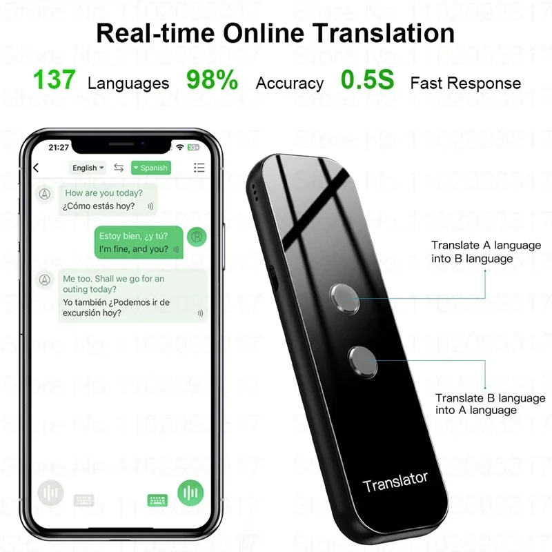 2024 Smart Instant Language Translation Machine Real time Portable Voice Translator Device Artificial Intelligence Bluetooth G6