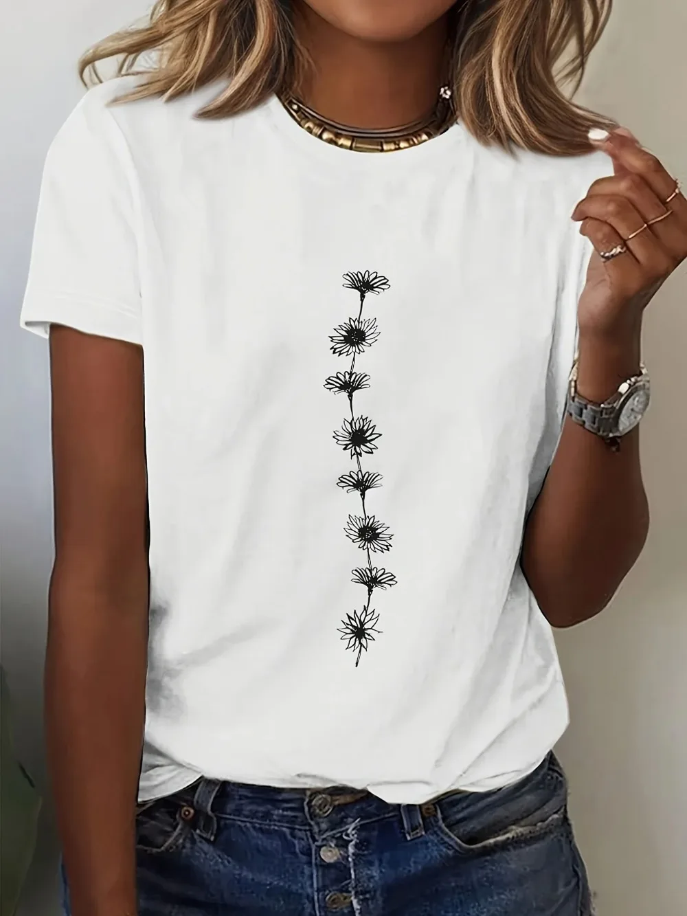 Damen Casual T-Shirt mit Sonnenblumen-Print, Kurzarm, Rundhalsausschnitt, Perfekt für Sommer, Casual Mode, Harajuku, Kawaii, Y2K Kleidung – Detail 4