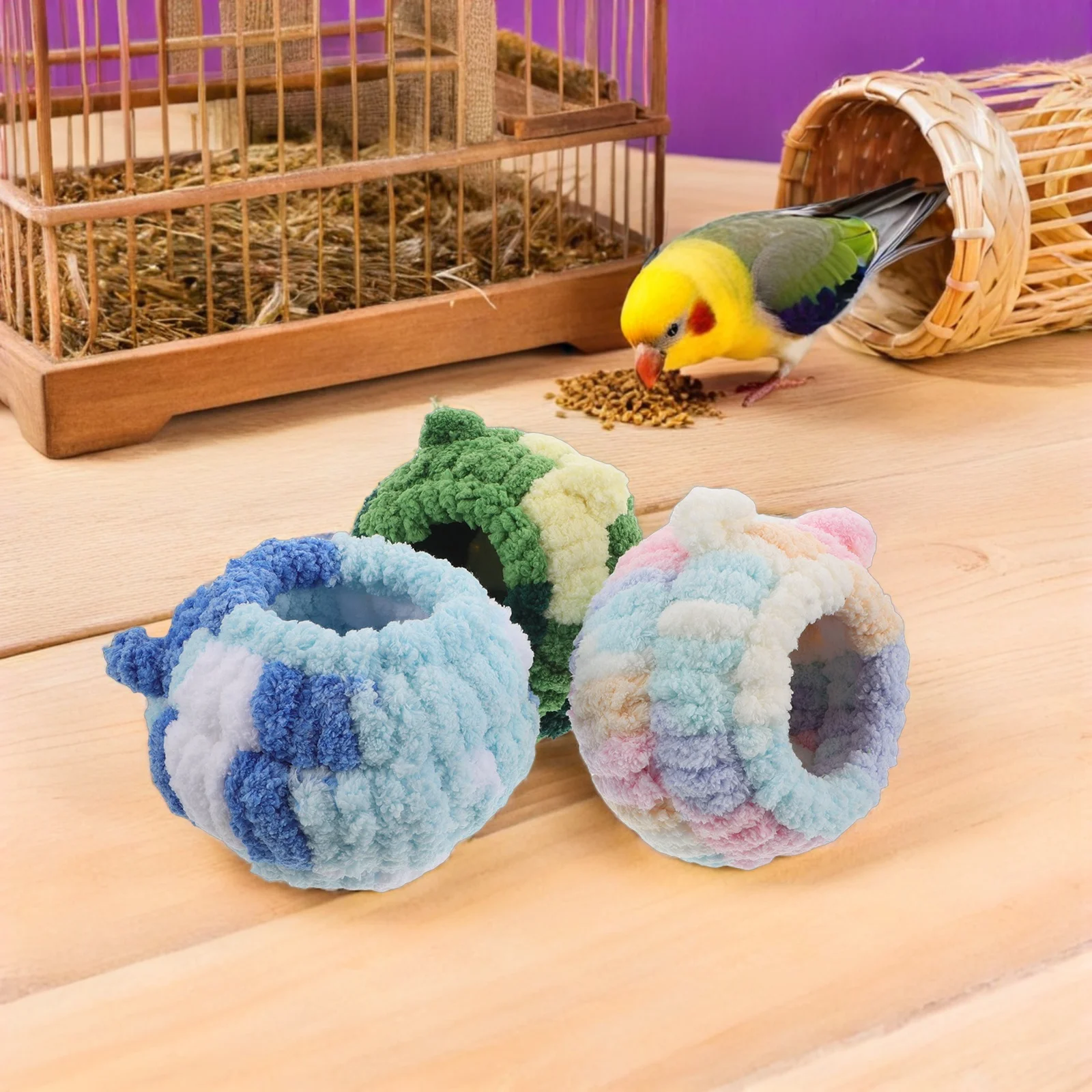 

3pcs Pet Bird Warm Nest Winter Bird Hammock For Parrots Budgies Conures Insulated Cage Bed Hideaway - Snuggle Hut For