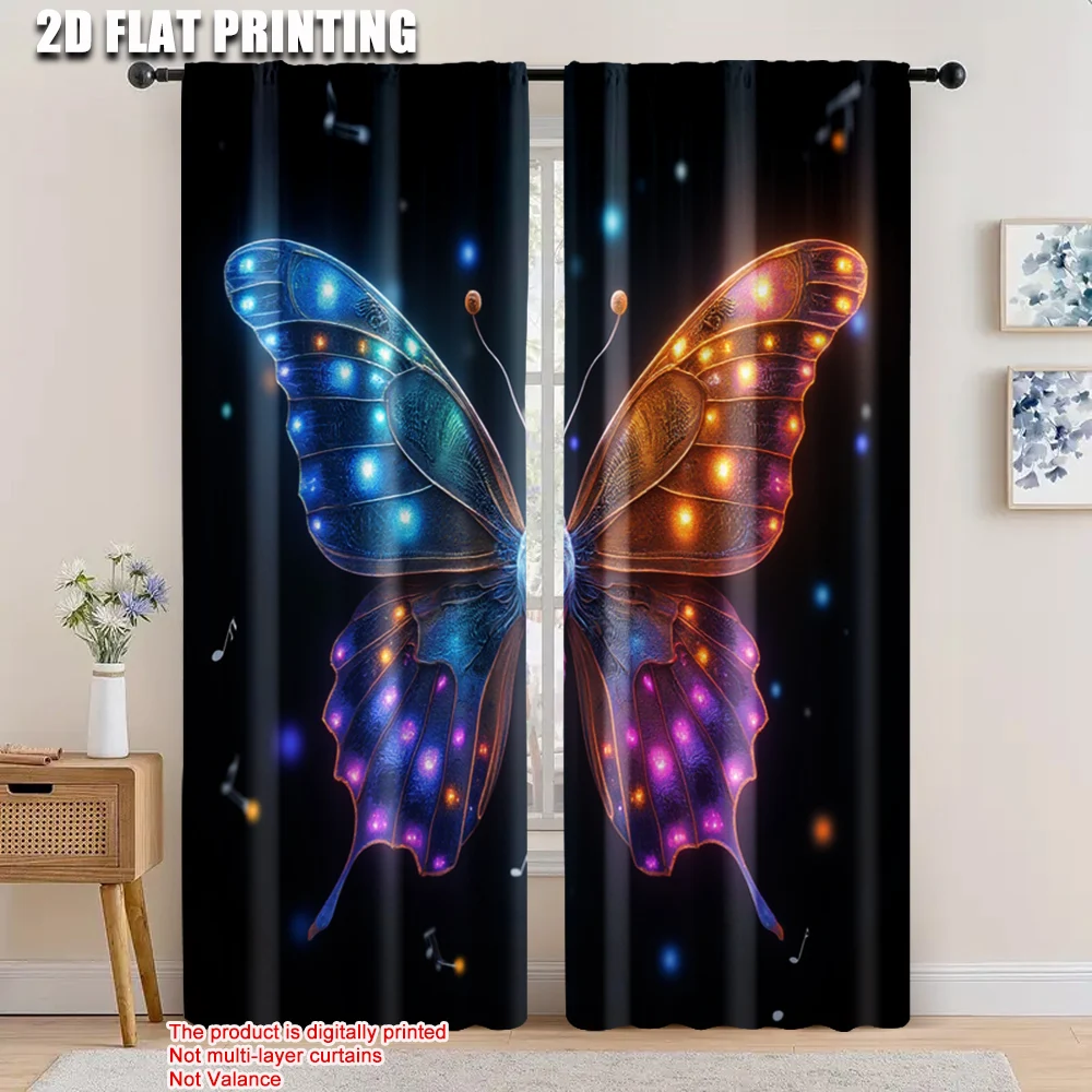 

2pcs, 2D flat printing Scene Curtain butterfly Versatile 100% Polyester,Without Electricity Spring Party & Holiday Decor for
