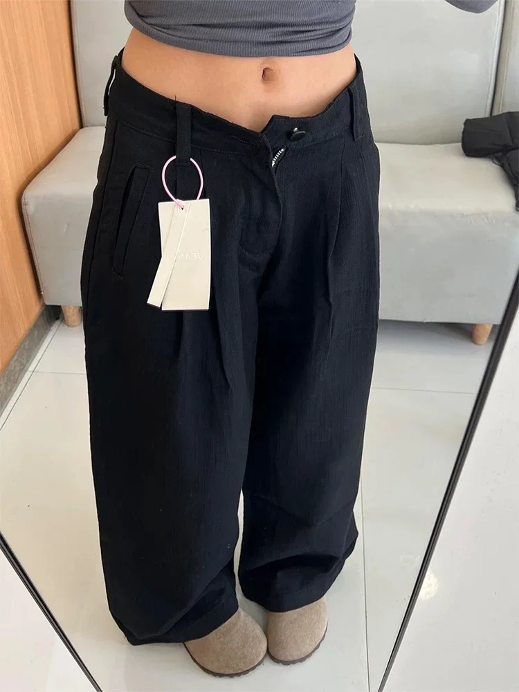 

Черные широкие джинсы Y2K, женские брюки грушевидной формы в американском стиле, свободные брюки-тапочки, осень-зима