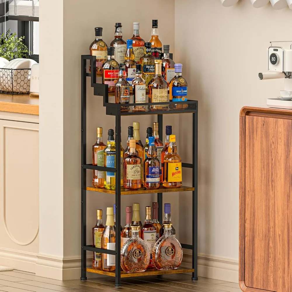 Tiered Home Bar Cabinet with Stepped Design, Large-Capacity Wine Rack for Living Room Storage
