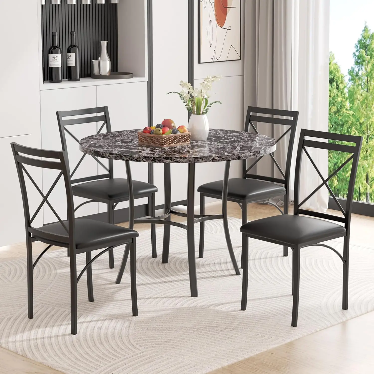 Piece Dining Table Set for 4, Faux Marble Dinette with Chairs for Kitchen, Breakfast Nook, Small Space, Grey