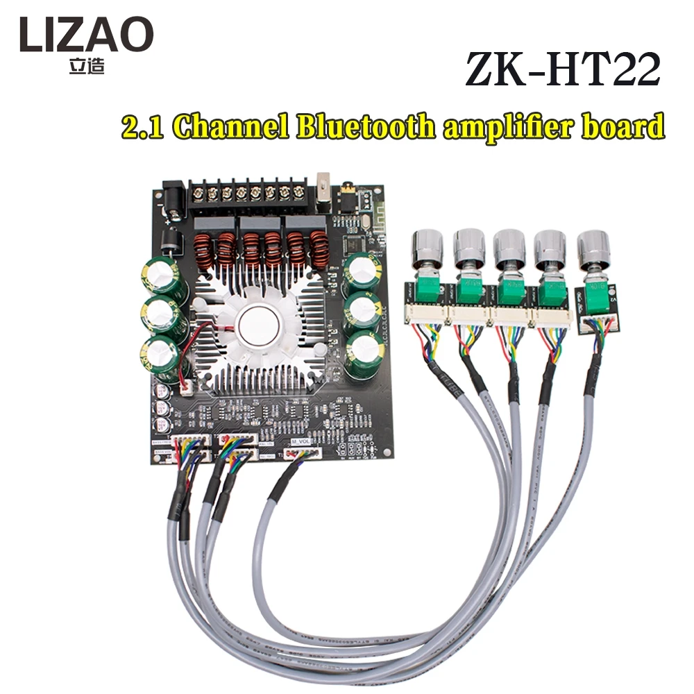 ZK-HT22 Lead Type Bluetooth Power Amplifier Module 2.1 Channel Tone Subwoofer Class D AMP for Speakers 160WX2+220W