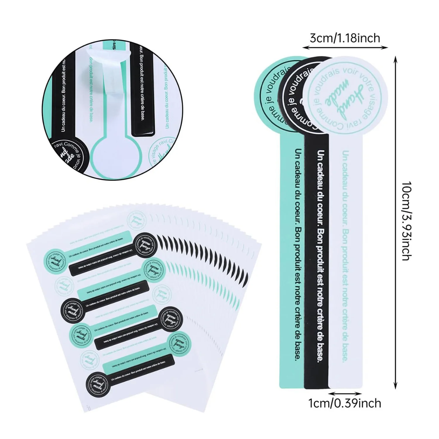 100-240Pcs Black Hand Made Long Sealing Sticker for DIY Baking Packaging Gift Sealing Stickers 3X10CM