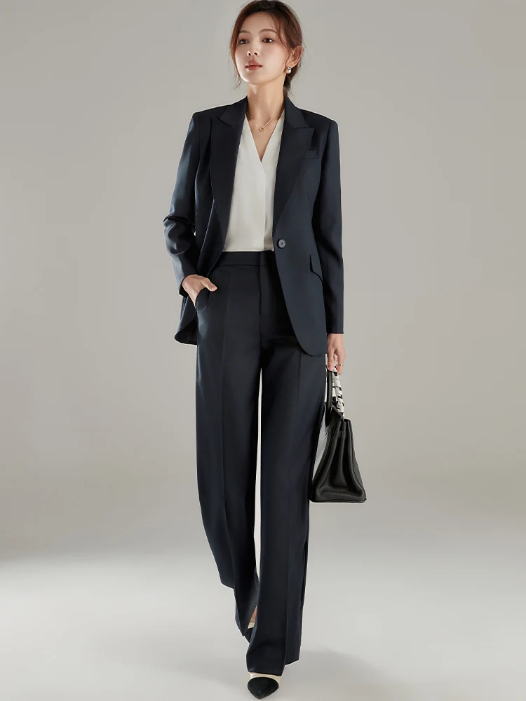 

Deep Blue Commuter Formal Suit Set Women's New Sle Profional Busin Wide Leg Pants Two Piece Set Breathable Polyester ...
