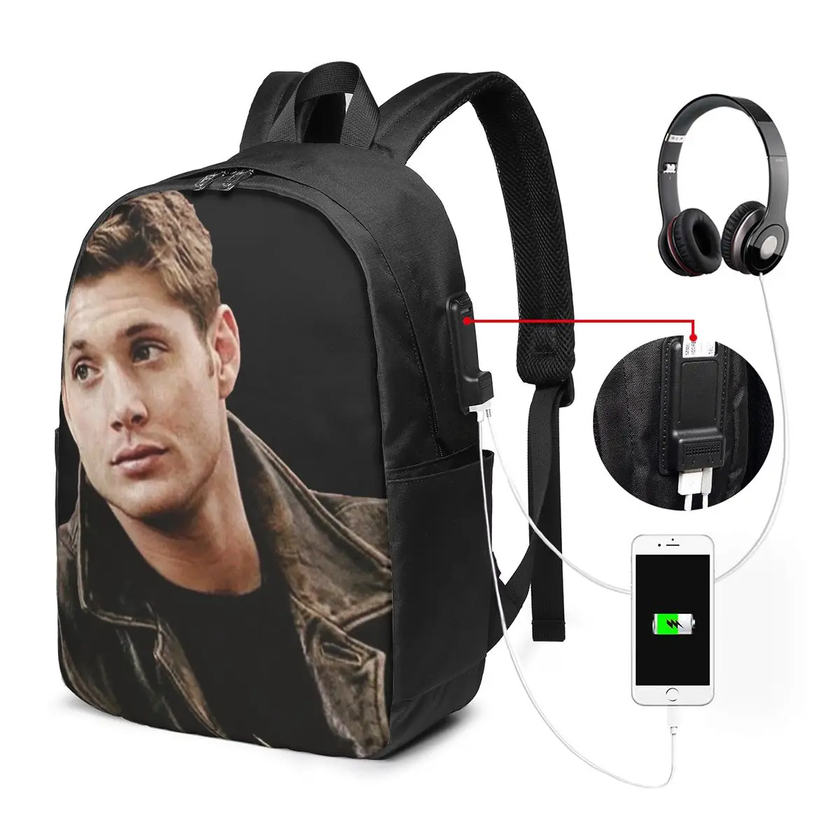 

Dean Winchester Supernatural Backpack Travel Notebook Bag Computer College Student School Bag Laptop Shoulder Bags for Men Women