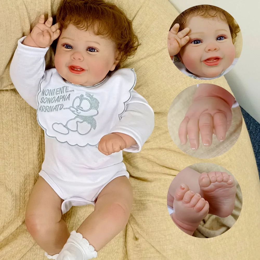 22-inch Vinyl Reborn Doll | Rare Edition, Cute Smiling Face, Two Baby Teeth, Simulated Hair, Poseable, Gift Box - Festival Gift