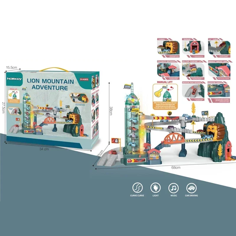 Zestaw zabawek: tor parkingowy, kolejka, pojazd, model kolejowy z napędem inercyjnym, autostrada, stacja, zabawki z miniaturowymi samochodami, prezenty świąteczne dla chłopców