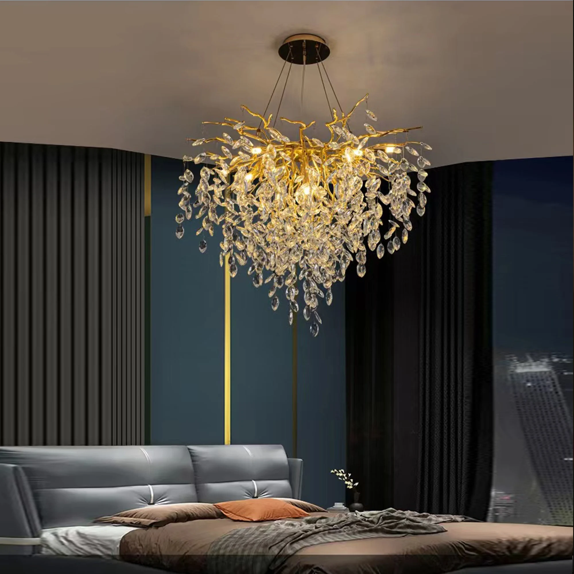 

Modern Living Room Dining Room Foyer Hall Entry Way Kitchen Island Crystal Chandelier Tree Branch Luxury Art Deco Pendant Light