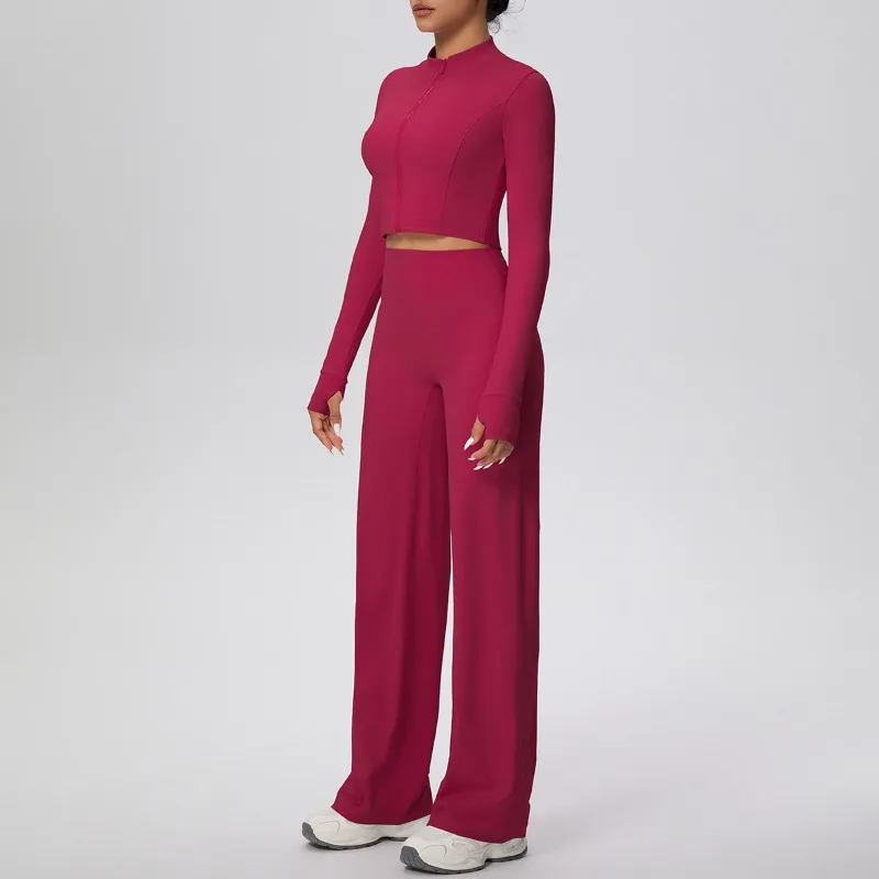 مجموعة ملابس اليوغا النسائية من Cloud Feel سترة بسحاب سريعة الجفاف عالية الخصر بنطال مستقيم الساق للياقة البدنية والجري في الهواء الطلق